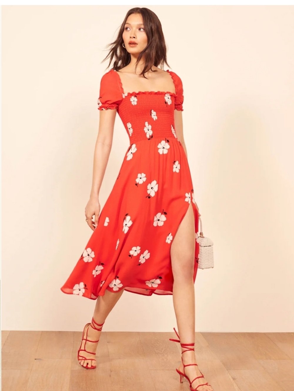 Reformation Inka Red Floral Print Midi Dress Size XL